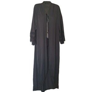Vintage Blanche by Ralph Montenero Satin Robe Small Black Lace USA Union Tag